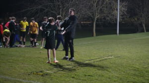 Shot of Castle Donington coach Goran Žujović motivating his players..